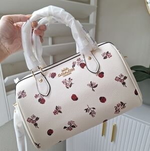 NWT COACH CU272 Rowan Satchel Ladybug Floral Print Crossbody Bag Chalk $398